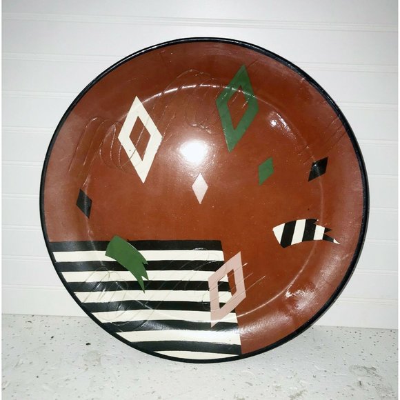 Signed Clay ART PLATTER Abstract Design Geometric 17"Glazed Modern - Picture 1 of 9